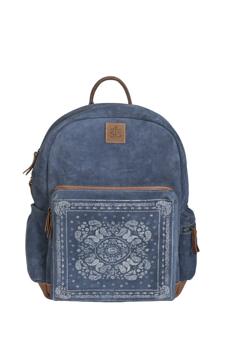 STS Ranchwear Womens Bandana Light Blue/Tan Leather Backpack