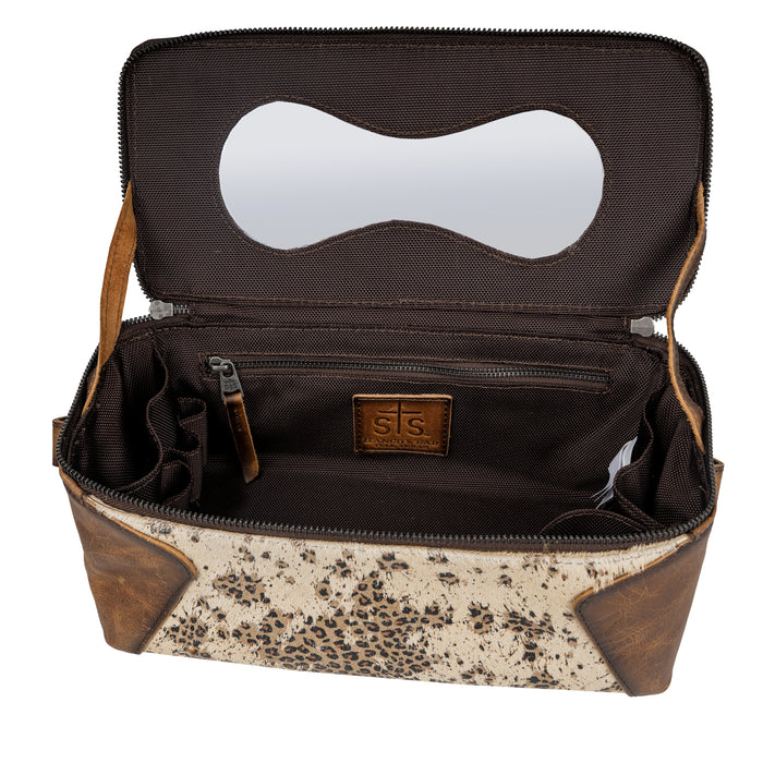 STS Ranchwear Womens Serengeti Maddi Carry All Cream/Leopard Leather Makeup Case