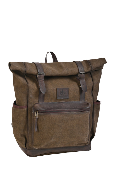 STS Ranchwear Mens Trailblazer Jeremiah Brown/Chocolate Canvas/Leather Backpack