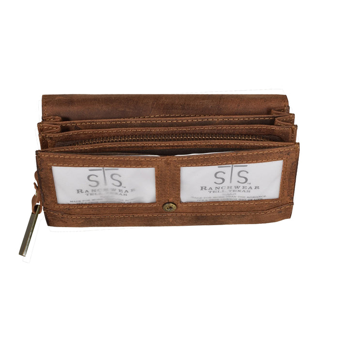 STS Ranchwear Womens Baroness Distressed Brown Leather Trifold Wallet