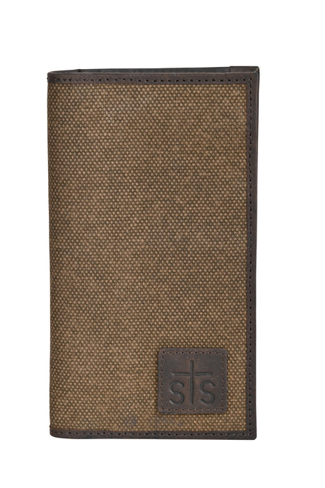 STS Ranchwear Mens Trailblazer Long Chocolate Canvas/Leather Bifold Wallet