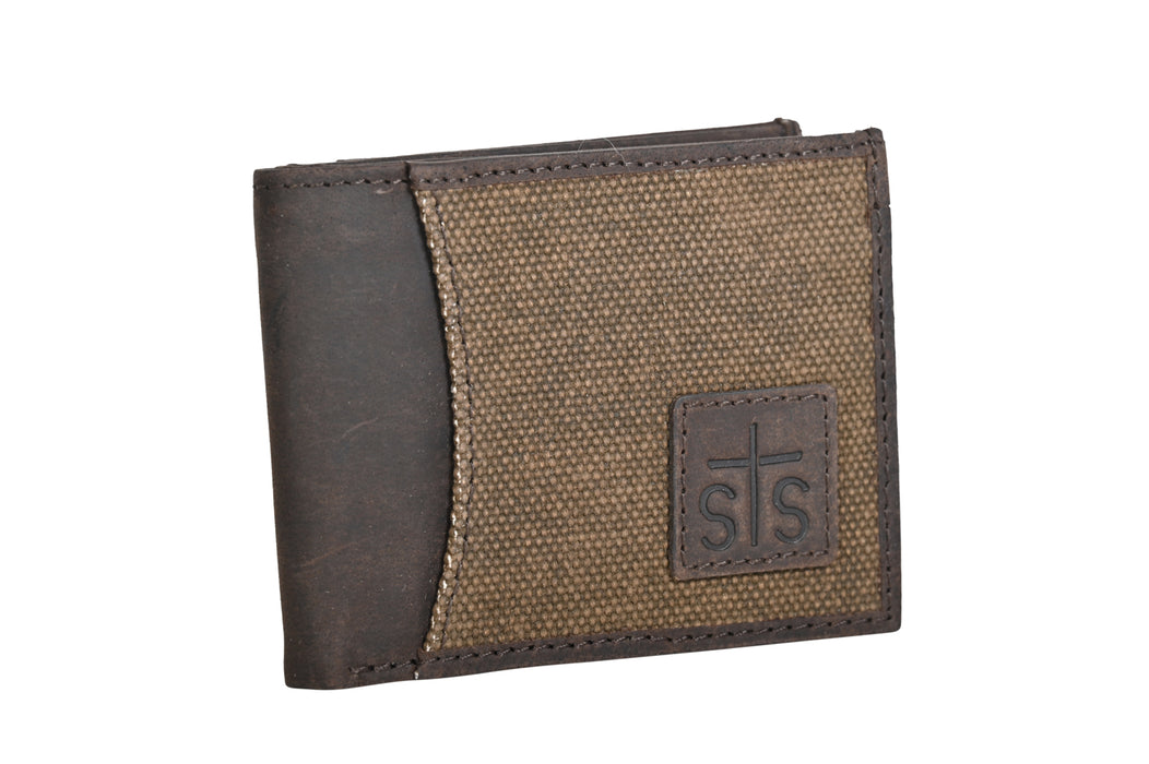 STS Ranchwear Mens Trailblazer II Brown/Chocolate Canvas/Leather Bifold Wallet