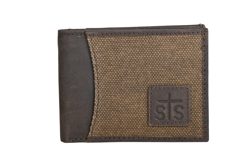 STS Ranchwear Mens Trailblazer II Brown/Chocolate Canvas/Leather Bifold Wallet