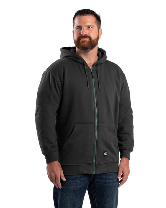 Berne Apparel Mens Heritage Thermal-Lined Zip Black Cotton Blend Hoodie