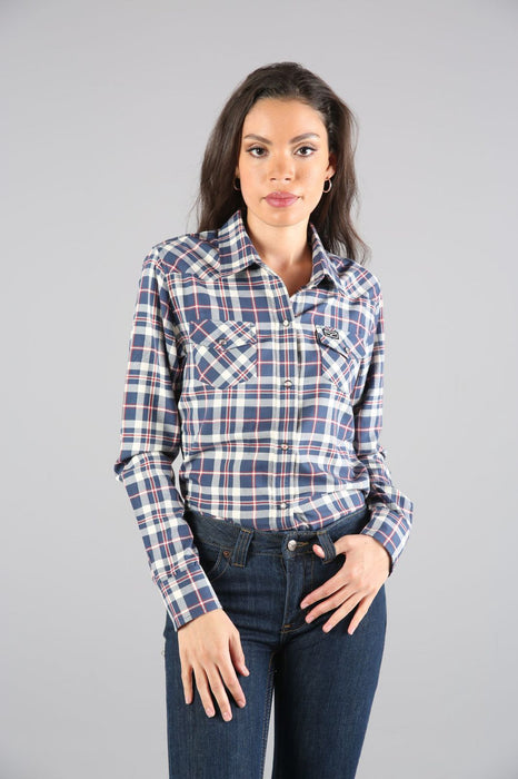 Kimes Ranch Womens San Mateo Flannel Blue Cotton blend L/S Shirt