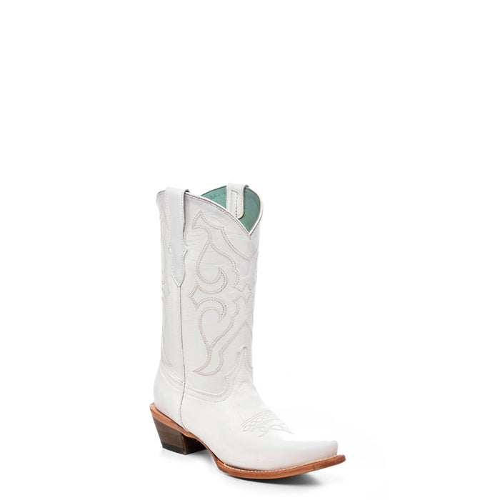 Corral Youth Girls Teen Embroidery Snip Toe White Cowhide 11in Cowboy Boots