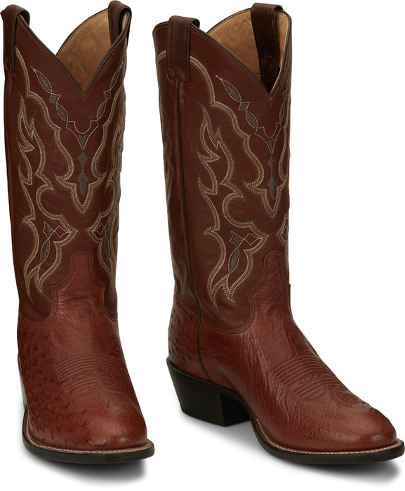 Tony Lama 13in R Toe Mens Cognac Smooth Quill Ostrich Cowboy Boots