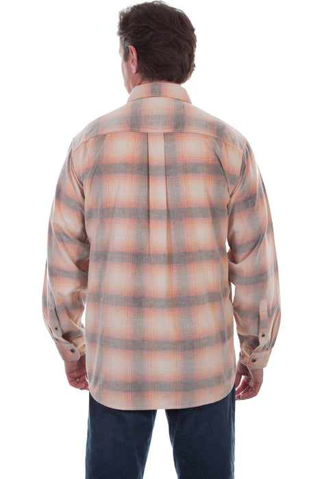 Scully Mens Orange/Black 100% Cotton Cord Plaid L/S Shirt