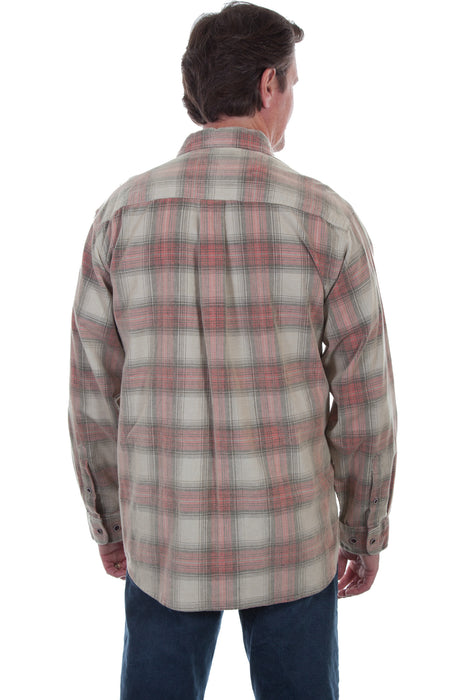 Scully Mens Stone/Red 100% Cotton Cord Plaid L/S Shirt