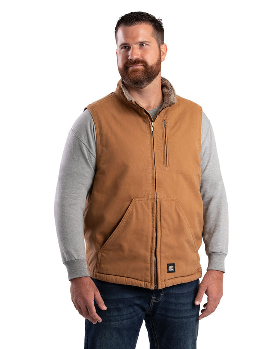 Berne Apparel Mens Heartland Sherpa-Lined Duck Brown Duck 100% Cotton Vest