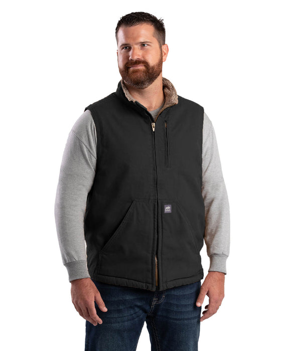 Berne Mens Black 100% Cotton Heartland Sherpa Washed Duck Vest