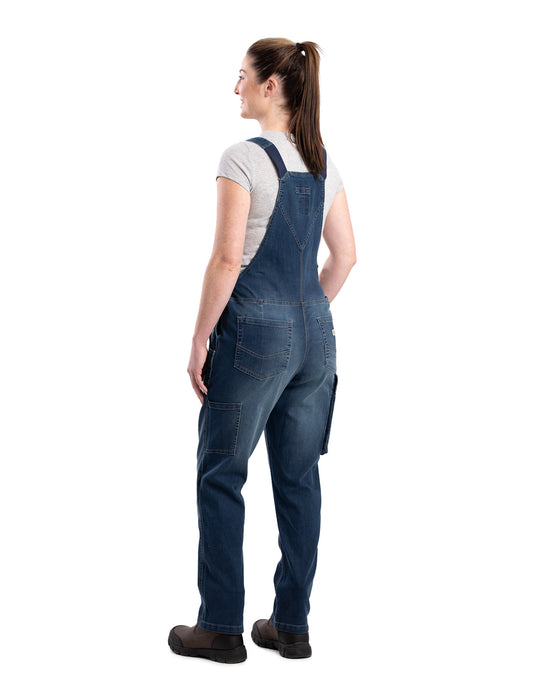 Berne Womens Vintage Washed Flex Denim Indigo Cotton Blend Bib Overall