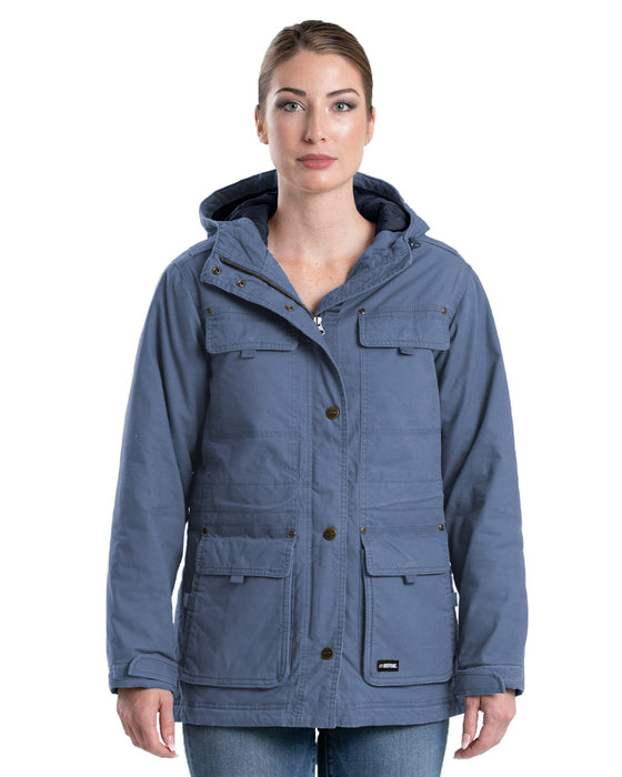 Berne Womens Softstone Washed Duck Utility Steel Blue 100% Cotton Coat