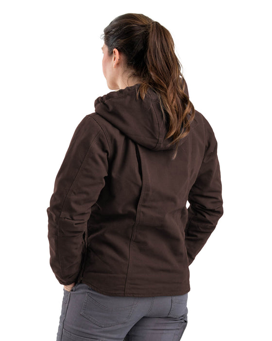 Berne Ladies Dark Brown 100% Cotton Ladies Hooded Coat Sherpa