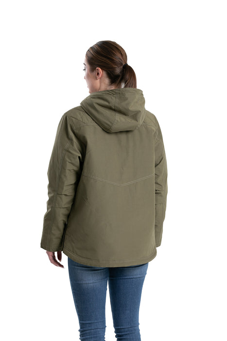 Berne Womens Softstone Micro-Duck Hooded Burnt Olive Cotton Blend Coat