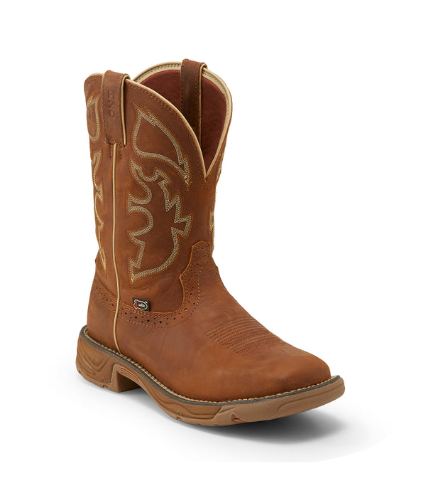 Justin 11in WP EH Mens Rustic Tan Stampede Rush Leather Work Boots