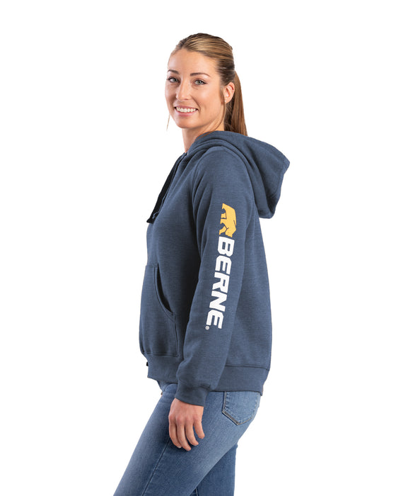 Berne Womens Signature Sleeve Pullover Steel Blue Cotton Blend Hoodie