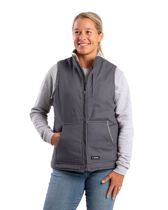 Berne Womens Sherpa-Lined Softstone Duck Titanium 100% Cotton Vest