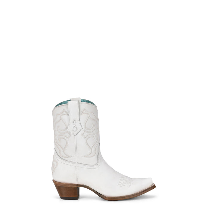 Corral Womens Embroidery Snip Toe Ankle White Cowhide 8.5in Cowboy Boots