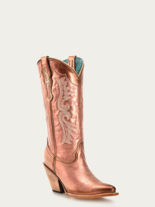 Corral Womens Embroidery Pointed Toe Rose Gold Cowhide 13in Cowboy Boots