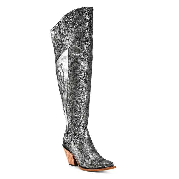 Corral Womens Tall Metallized Scrunchable Silver Cowhide 22in Cowboy Boots