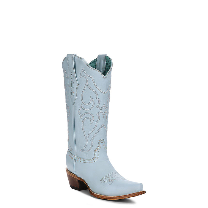 Corral Womens Embroidery Snip Toe Baby Blue Cowhide 13in Cowboy Boots