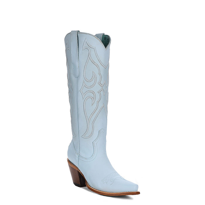 Corral Womens Tall Embroidery Snip Toe Baby Blue Cowhide 15in Cowboy Boots