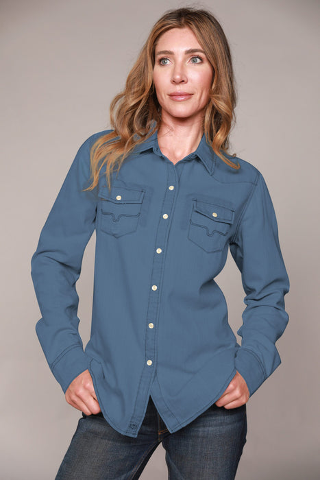 Kimes Ranch Womens Kaycee Top Dark Denim Cotton Blend L/S Shirt