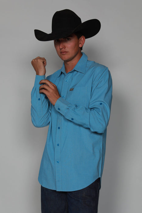 Kimes Ranch Mens Linville Solid Shirt Mid Blue Cotton Blend L/S